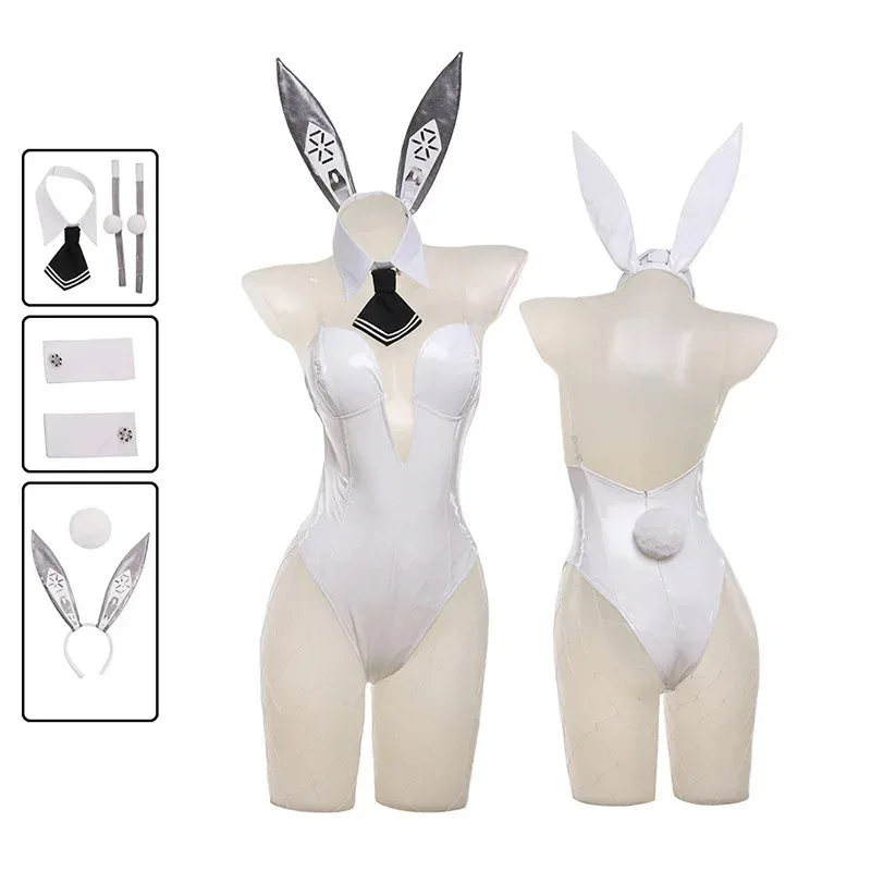 Juego de Cosplay NIKKE, disfraz de la diosa de la victoria Blanc, peluca, uniforme de chica conejito blanco, monos sexys para mujer, Anime de Halloween