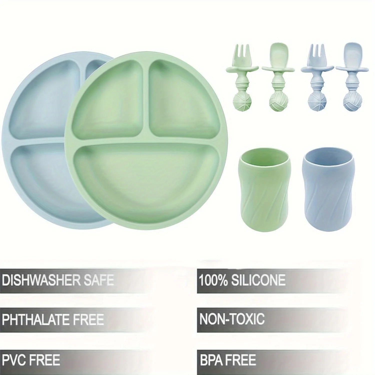 

Children's feeding plate set of 8 pieces, plate + fork + spoon + cup, special food supplement for children, Christmas gift