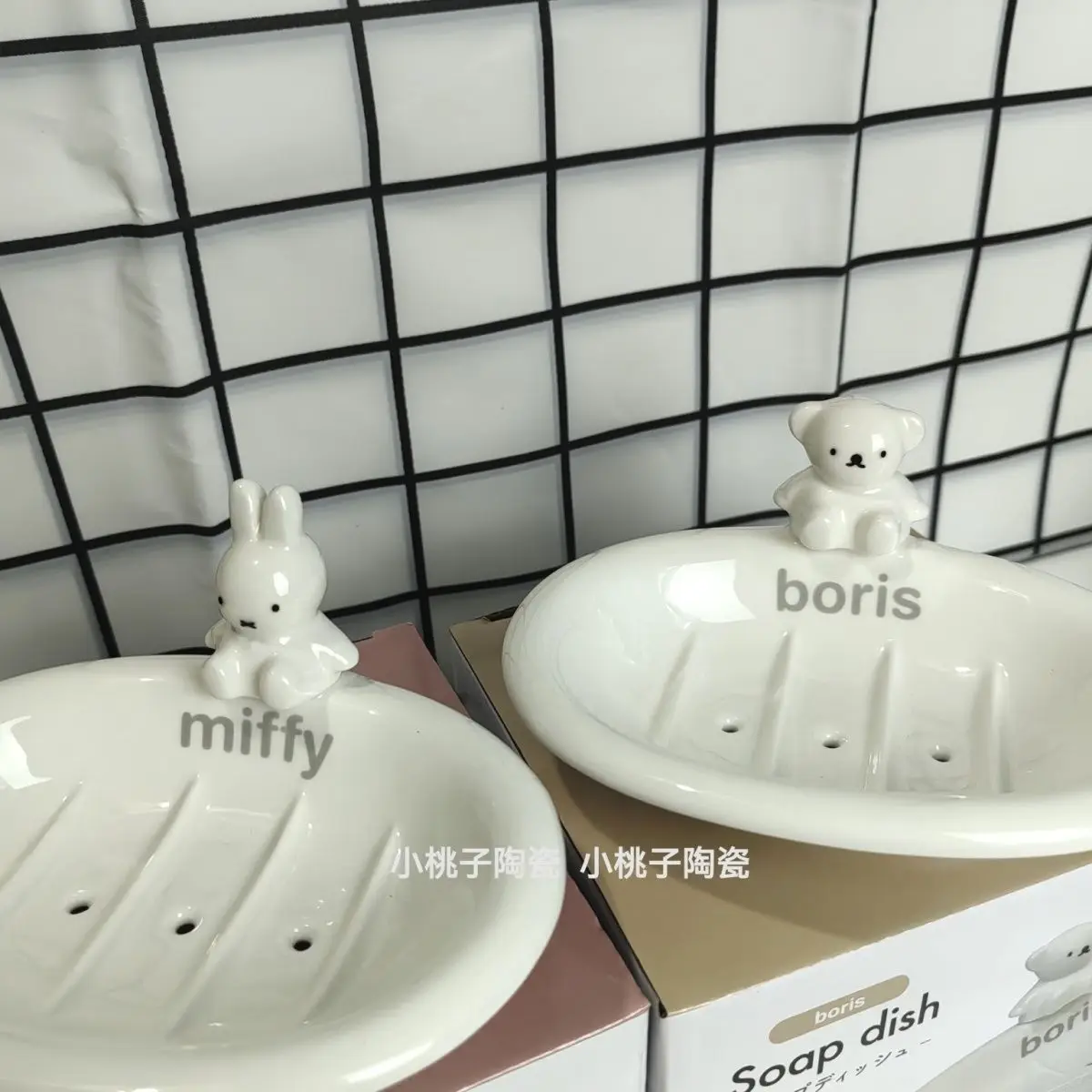 Kawaii MIffy Cartoon Toothbrush Holder Soap Box Cute Household Ceramic Toothbrush Holder Soap Dish Drain Shelf Christmas Gift