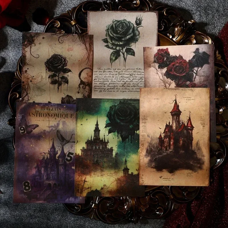 20Pcs Dark Gothic Forest Scrapbooking Material Papers DIY Junk Journal Retro Rose Collage Album Background Craft Supplies Paper