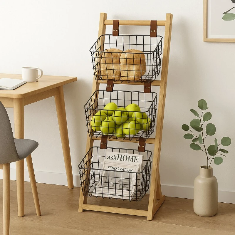 

Country Style Floor-Standing Multi-Layer Storage Rack Home Living Room Kitchen Organizer Books And Toys Display Shelf