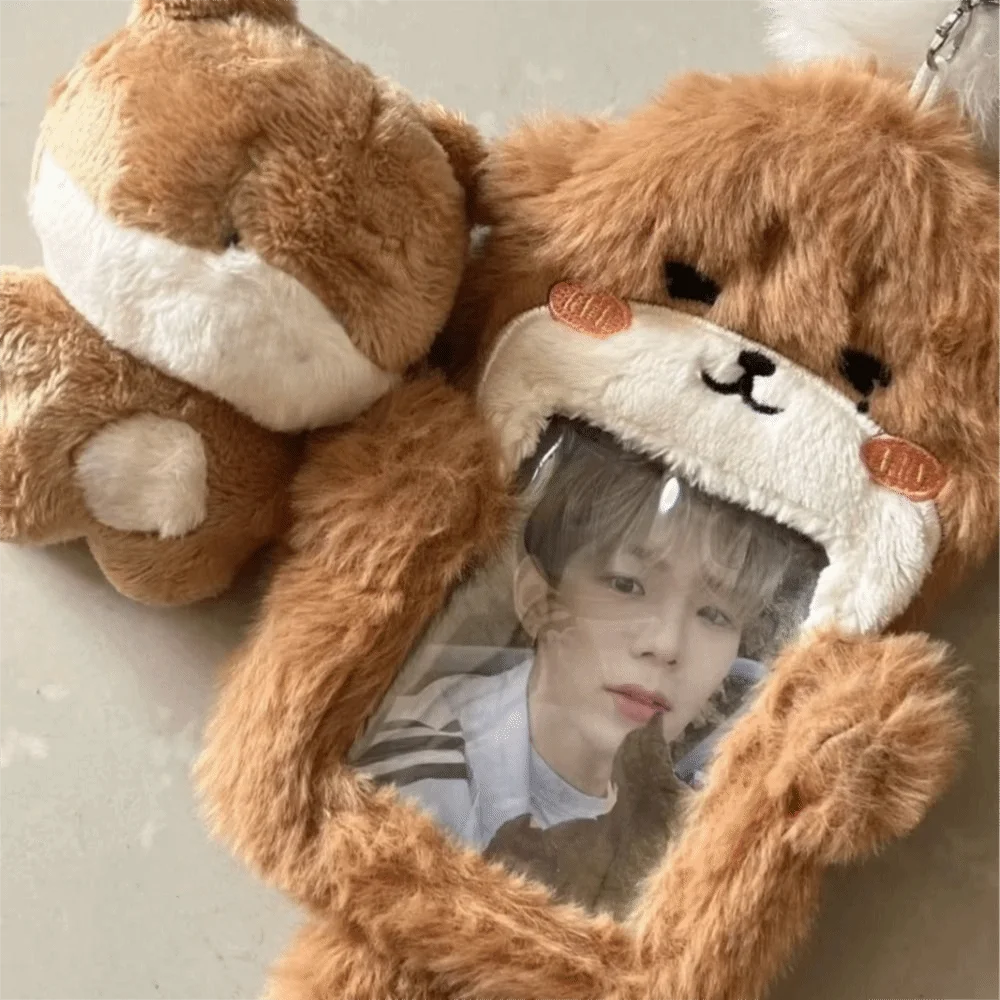 Cute Plush Photocard Case Cartoon Bag Keychain Fox Photocard Case Multifunctional Idol Photos Protective Cover School Office