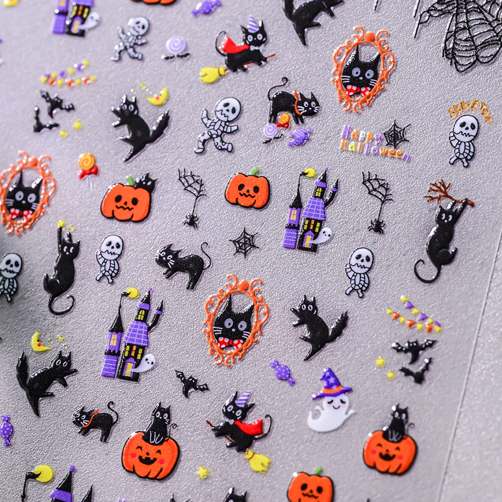 สติกเกอร์ติดเล็บลายฮาโลวีน 5D ลายผีหน้าฟักทอง 1 ชิ้น แบบติดเอง สำหรับตกแต่งเล็บในเทศกาลฮาโลวีน