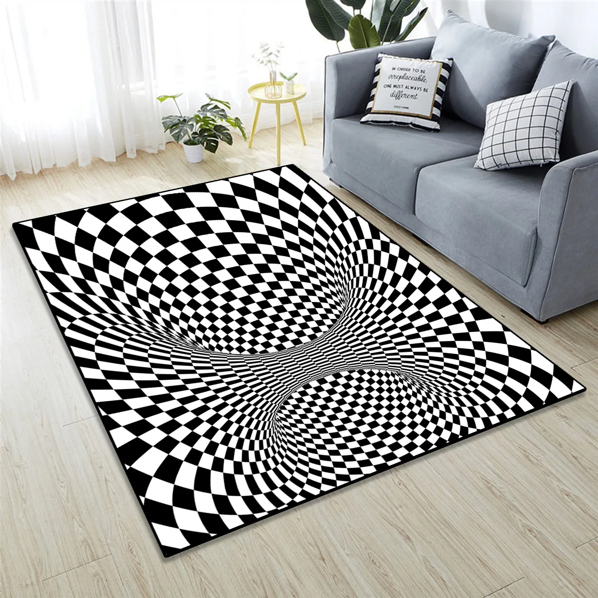 3D Large Size Stereoscopic Vision Square Living Room Carpet Illusion Trap Pattern Home Bedroom Tea Table Floor Mat Customizable