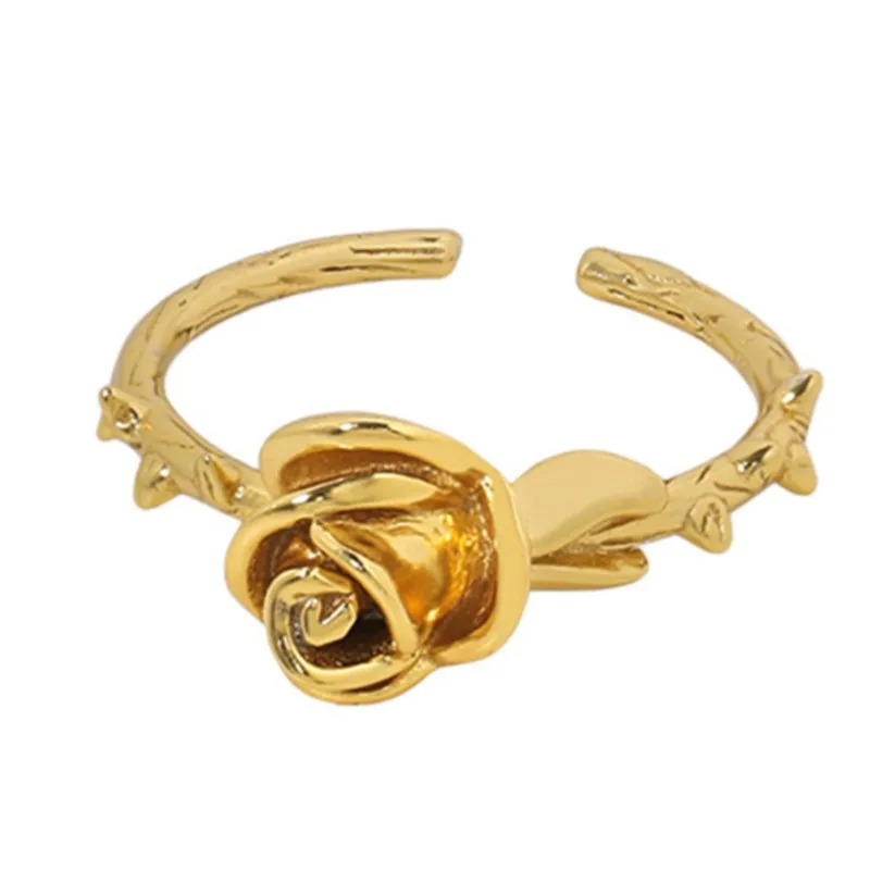 Barbed Rose Flower Dainty Creative Silver Color Finger Ring For Women Simple Fashion Jewelry Gifts