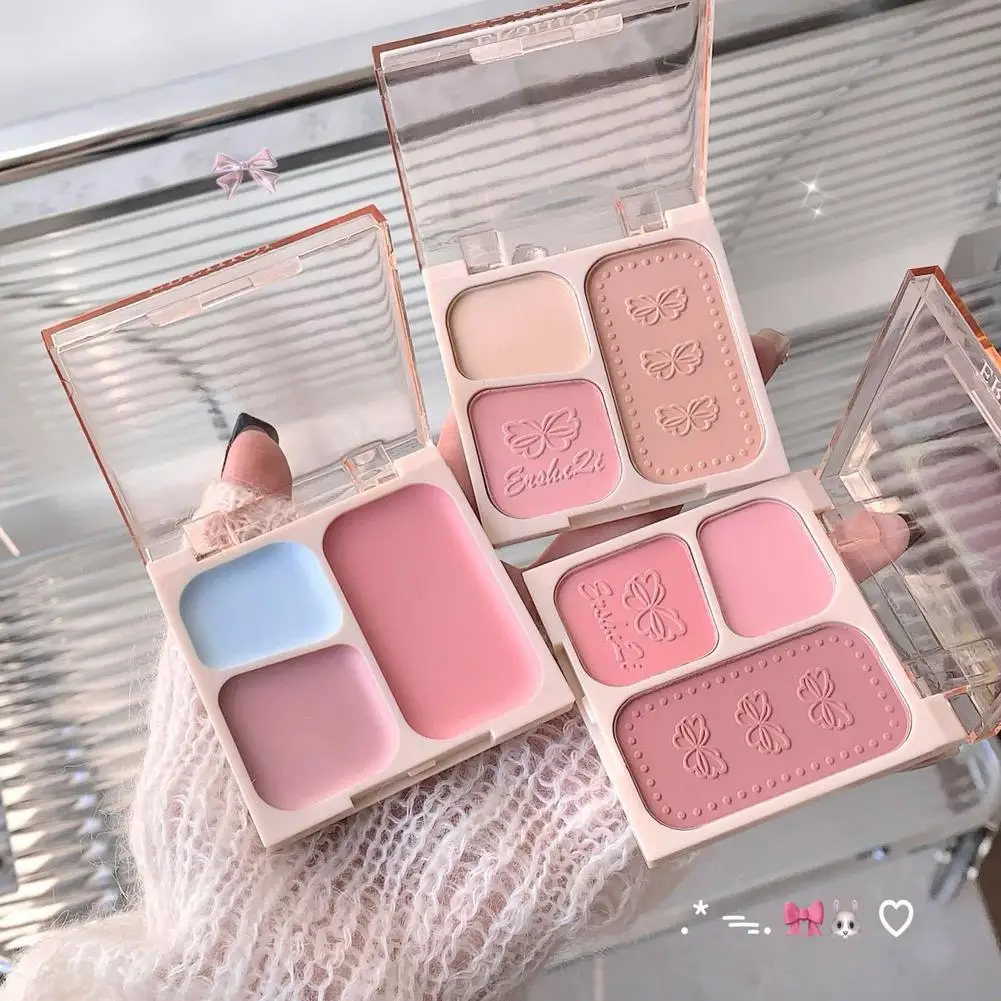 Rubor de 3 colores, reproducción de Color Natural, maquillaje delicado no volador, melocotón mate, paleta Natural para cara, sombra en polvo de contorno Rou J7Z6