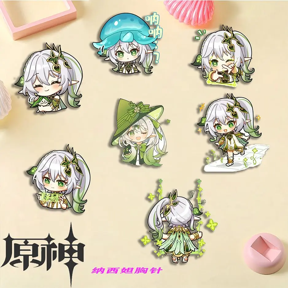 Fashion Genshin Impact Grass God Nahida Acrylic Brooch Metal Pin Cosplay Badge Jewelry Accessories For Clothes Backpack Gifts