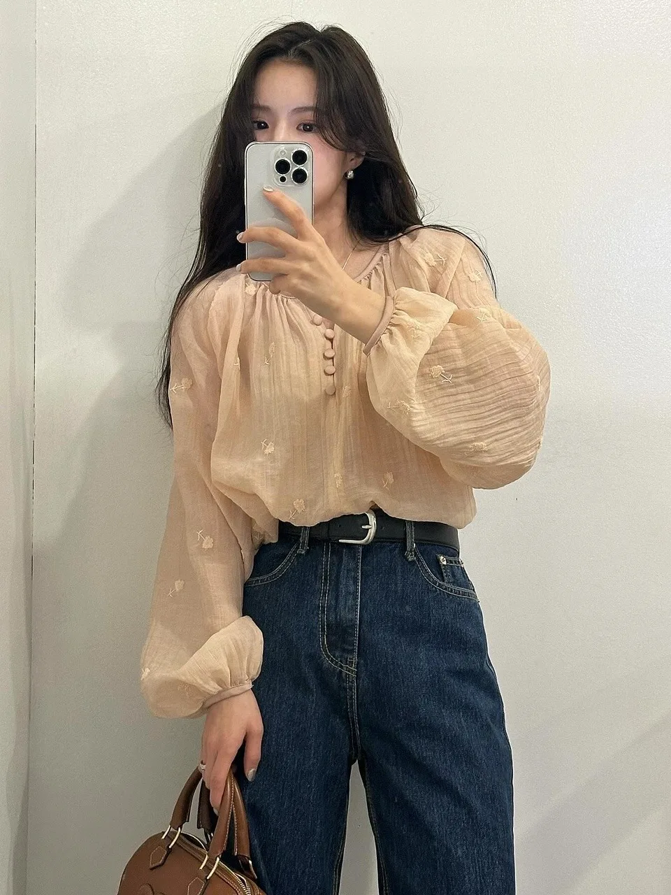 

Chic Summer Anti-Aging Vintage Design Embroidered Long Sve Sun Protection Women's Loose Top Sweet Sle Lantern Sve