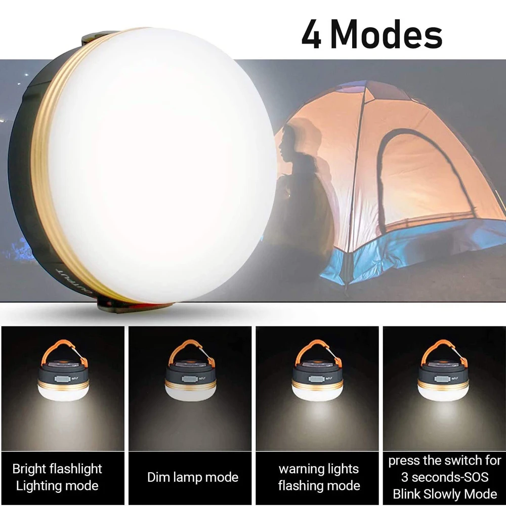 Linterna portátil recargable por USB, equipo de Camping de 1800mAh, luces LED, lámpara de mesa para senderismo al aire libre, colgante de noche