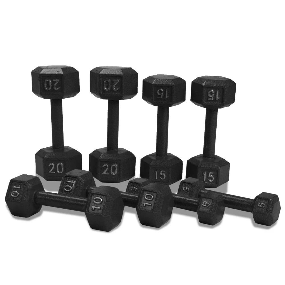 Barbell 100 lb Cast Iron Hex Dumbbell Weight Set with Rack, Black，Steel handles with ergonomic grip