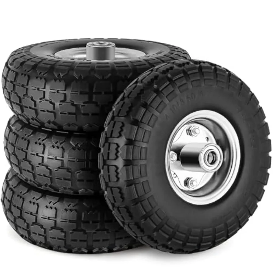 

4 Pcs " Tire and Wheel Flat Free 10 Inch Solid Rubber Tires with 5/8" Axle Bore Hole 2.2" Offset Hub for Hand Truck Wheelbarrow