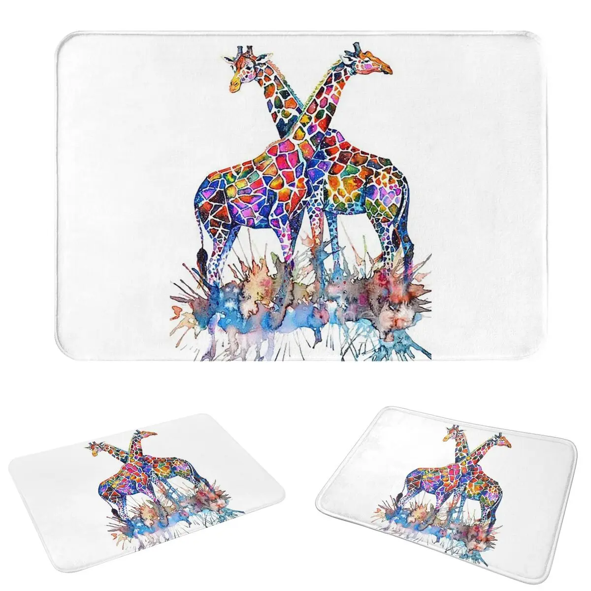 Giraffe Watercolor Art Pattern Non-slip Doormat Floor Mat Absorbent Mat Carpet Rug for Kitchen Entrance Home Balcony Footpad Mat