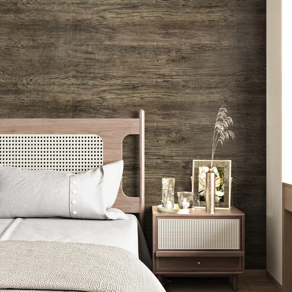 กระดาษติดเคาน์เตอร์ลายไม้สีน้ำตาลขนาด 24x394 นิ้ว กันน้ำ ลอกออกได้ สำหรับห้องครัว โต๊ะ และตู้