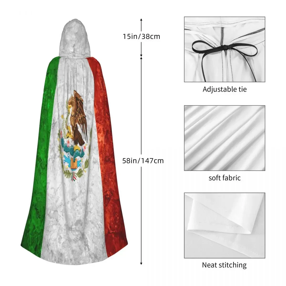 Long Cape Cloak Mexican Banner Flag On Vintage Hooded Cloak Coat Autumn Hoodies