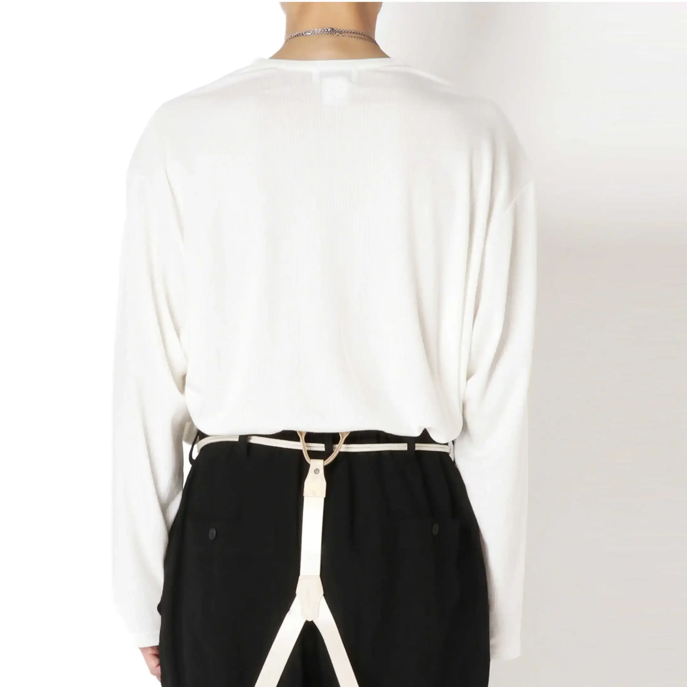 تي شيرت YOJI OOAK ياباني مخصص من القطن بأكمام طويلة كاجوال مريح من القطن المصري مطبوع عليه ملصق أبيض وأسود