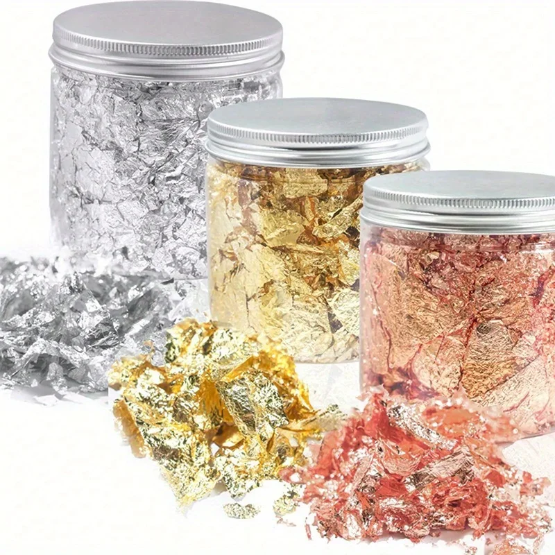 Acessórios para arte em unhas, folha de cobre dourada, prata, lantejoulas, folha de floco, folha de papel em massa para decoração de manicure dourada