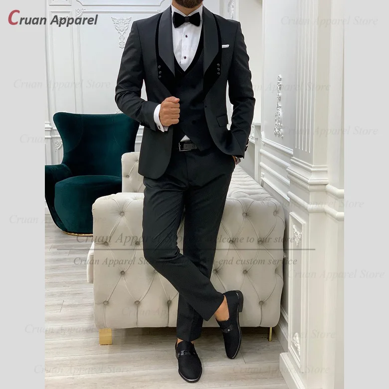 Navy Blue Suits for Men Slim Fit Luxury Wedding Tuxedos Fashion Mens Blazer Vest Pants 3 Pieces Tailor-made Homecoming Jackets