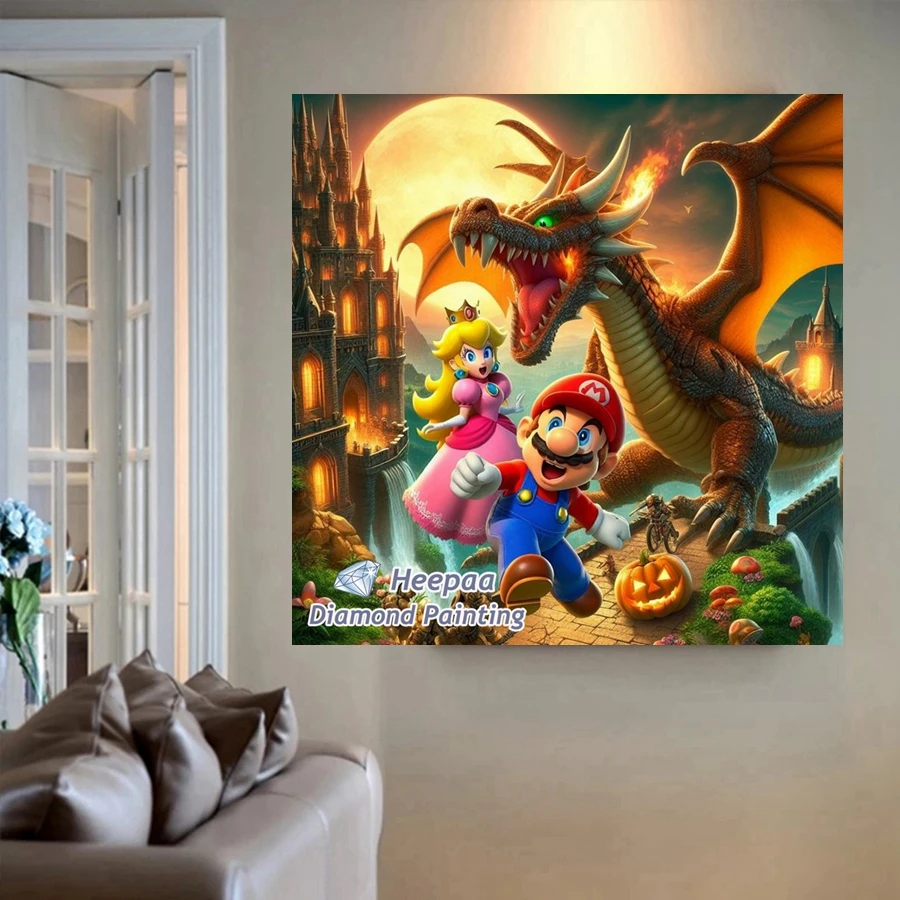 Super M-mario und Prinzessin Pfirsich Film 5D Diy Diamant Malerei Kunst onirische Welt Landschaft Kreuzstich Mosaik Home Decor Geschenk