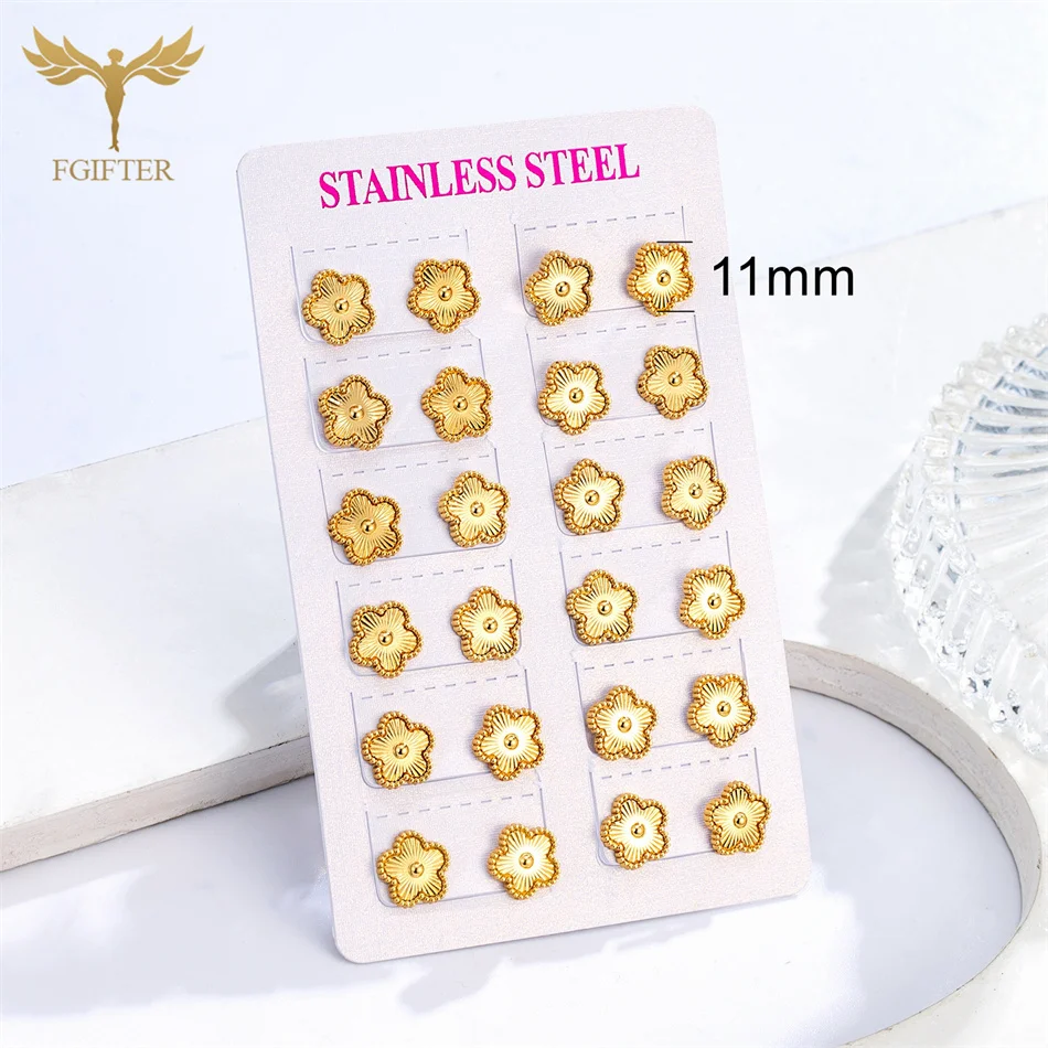 12 Pairs Golden Tiny Flower Stud Earrings Stainless Steel Jewelry Set 20g Ear Lobe Piercing Hypoallergenic Accessories Gifts