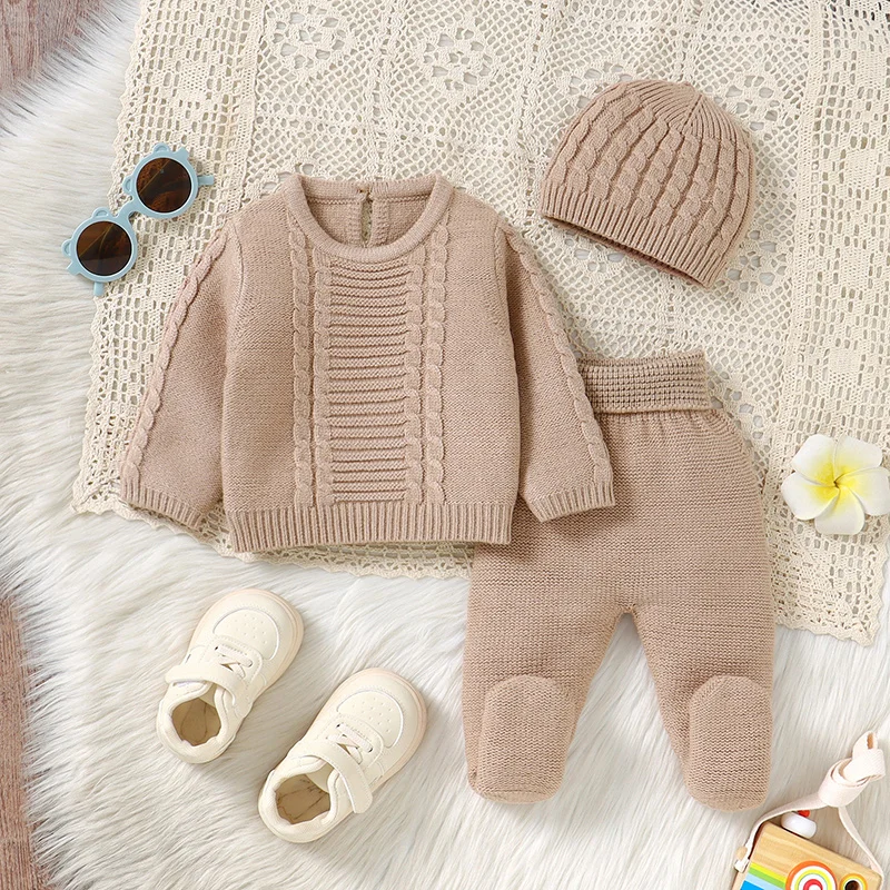 

Baby Clothes Sets for Newborn Boys Girls Winter Warm Knitted Infant Toddlers Sweatershirts+Pants+Hats Outfits 3pcs Children Suit