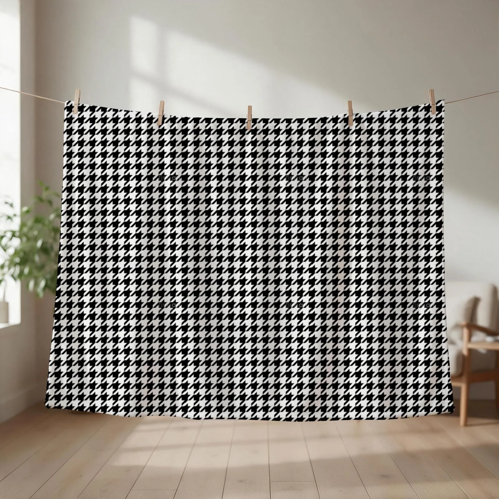 houndstooth david jones black and white pattern Throw Blanket Large halloween christmas decoration Flannel Blankets