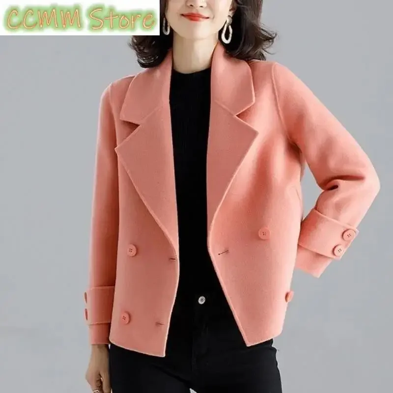 Double-Sided Wool Coat Women's Short High-End Casual Tweed Suit Jacket Blend Wool Coat Black Double Breasted Blazer Female