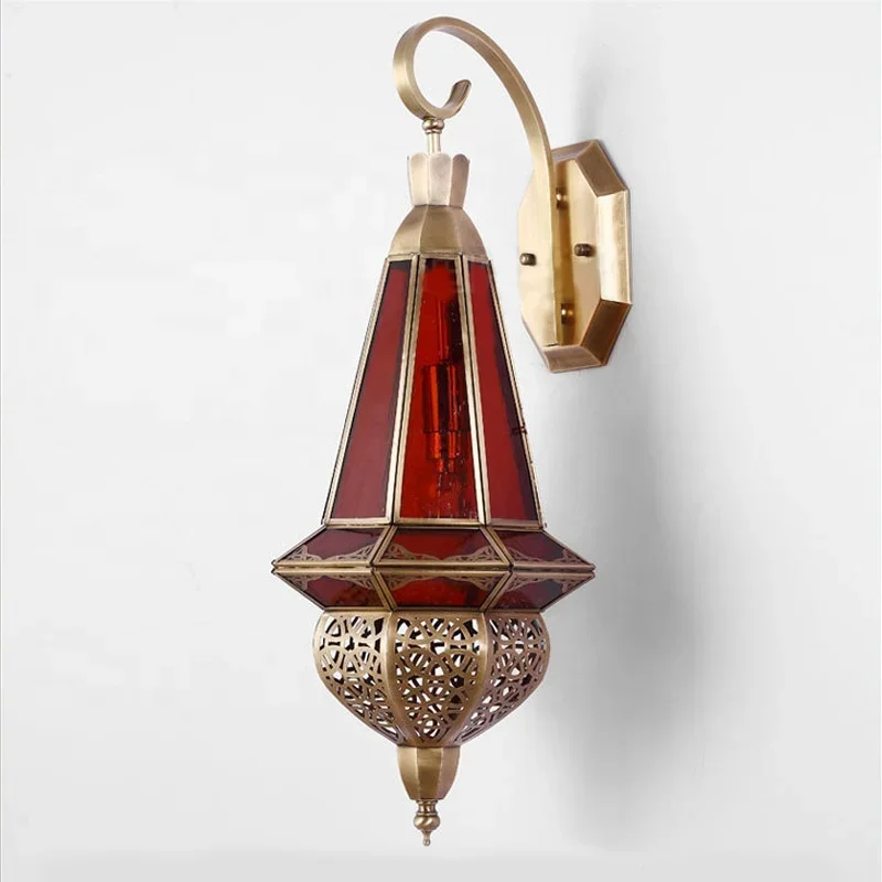 Muslim Arabic Style Copper Wall Lamp Stained Glass Art Bedroom Corridor Wall Lamp Hotel Outdoor Wall Aisle Lights