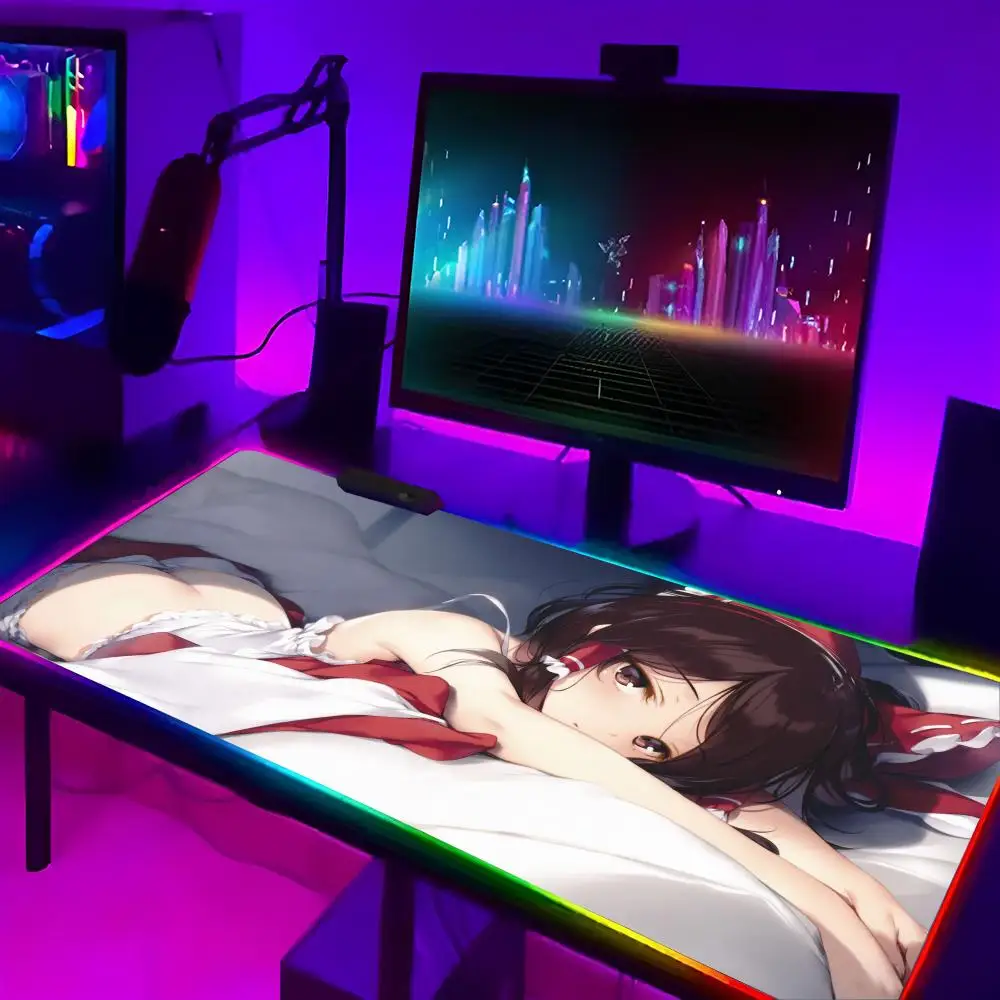 

Hakurei Reimu Touhou Project MINISO Mouse Pad E-sports players LED RGB Keyboard Cover Desk mat Colorful Surface Waterproof Com