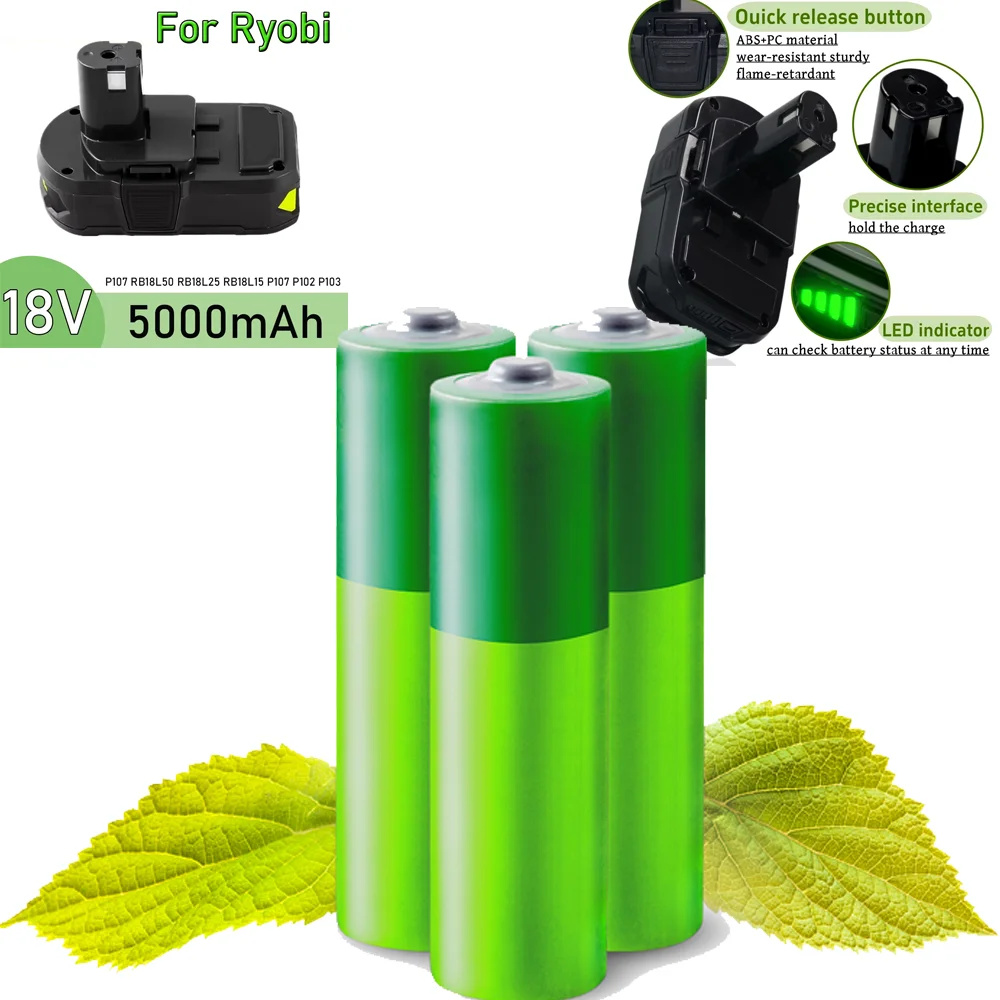 

18V 5000mAh Li-ion Battery P107 For Ryobi Replacement Battery for Ryobi RB18L50 RB18L25 RB18L15 P107 P102 P103 with LED