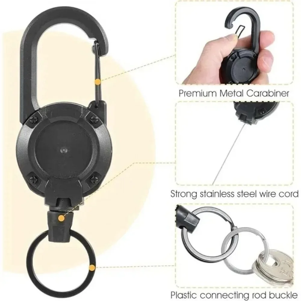 1/2/4pcs Extendable Retractable Holders Keychain Badge Reels Heavy Duty Clip with Carabiner Key Chain for Men Outdoor Bags