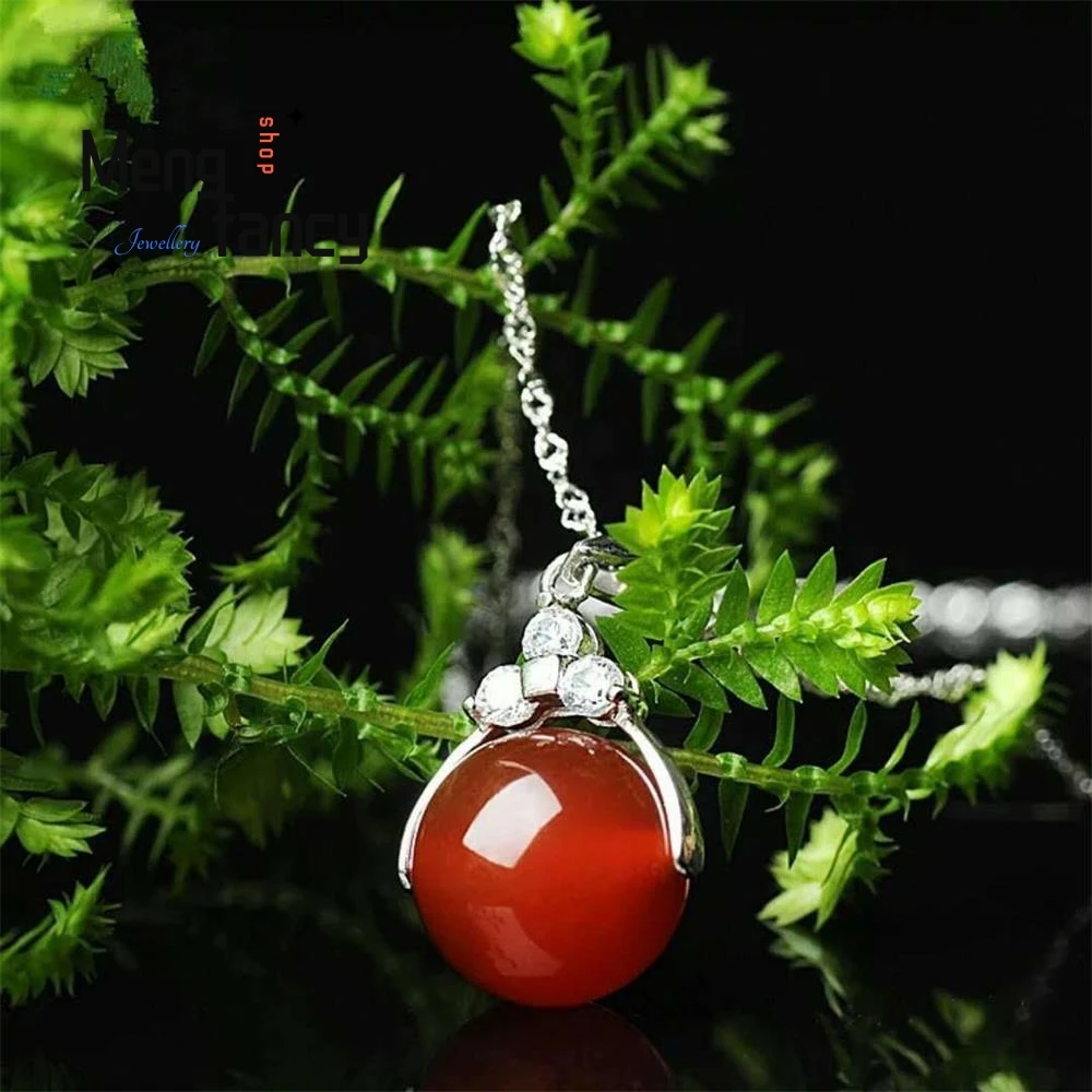 925 Silver Natural Green Jade Chalcedony Round Agate Pendant Amulets Mascots Fine Jewelry Women Gift Luxury Customized Necklace