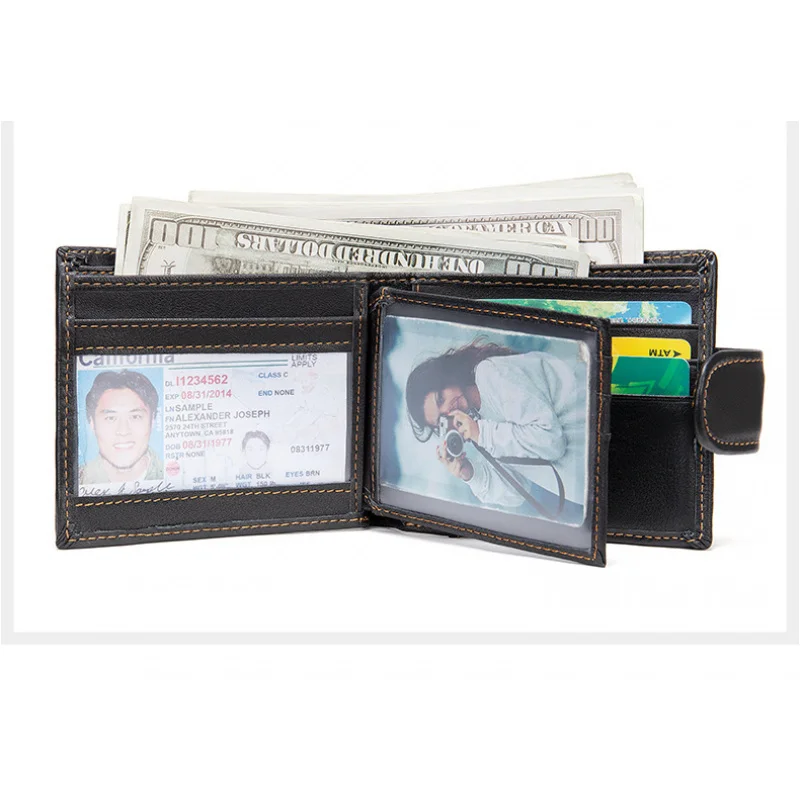 New Men's Genuine Cow Leather Wallet Short Card Holder Man Purse Male Vintage Pocket For Men