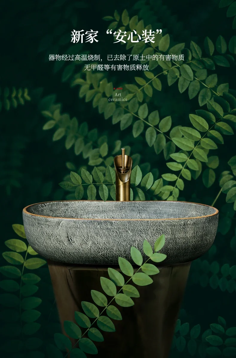 Green Europe Vintage Style Washbasin Artistic Bathroom Sink ceramic wash basin bowl With Tap