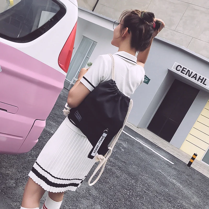 Canvas Drawstring Backpack Fashion School Gym Drawstring Bag Casual String Knapsack School Back Pack For Teenager Women