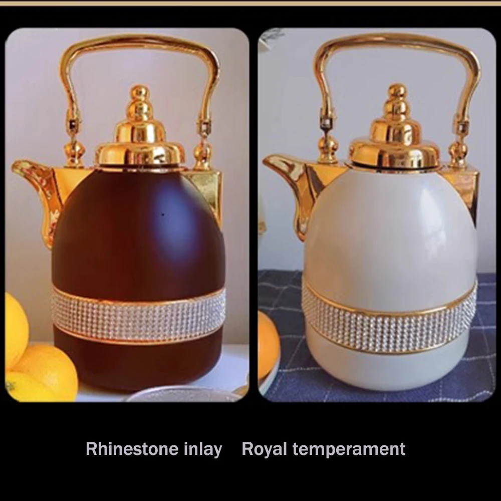 Middle Eastern style vacuum flask, Fashionable coffee pot with glass liner, Office household hot water bottle, Thermo jug, 1L view 4