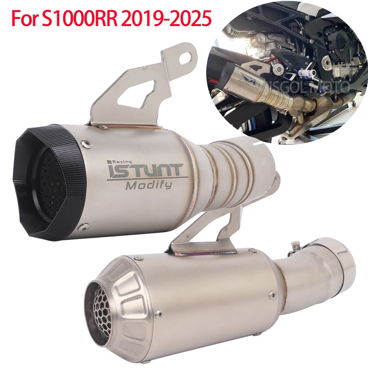 

60mm Slip on Exhaust System For S1000RR 2019-2025 Motorcycle Muffler Tip Link Mid Pipe Escape Moto Racing Modify