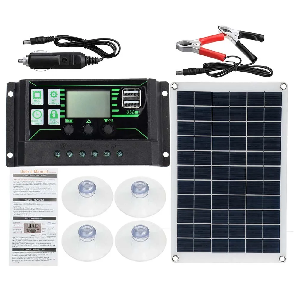 Zonnepanelen Fotovoltaïsche Panelen Buiten Flexibele Polykristallijne Rv Solar 18W 18V Dual Usb 30a 100a Contrallor Output