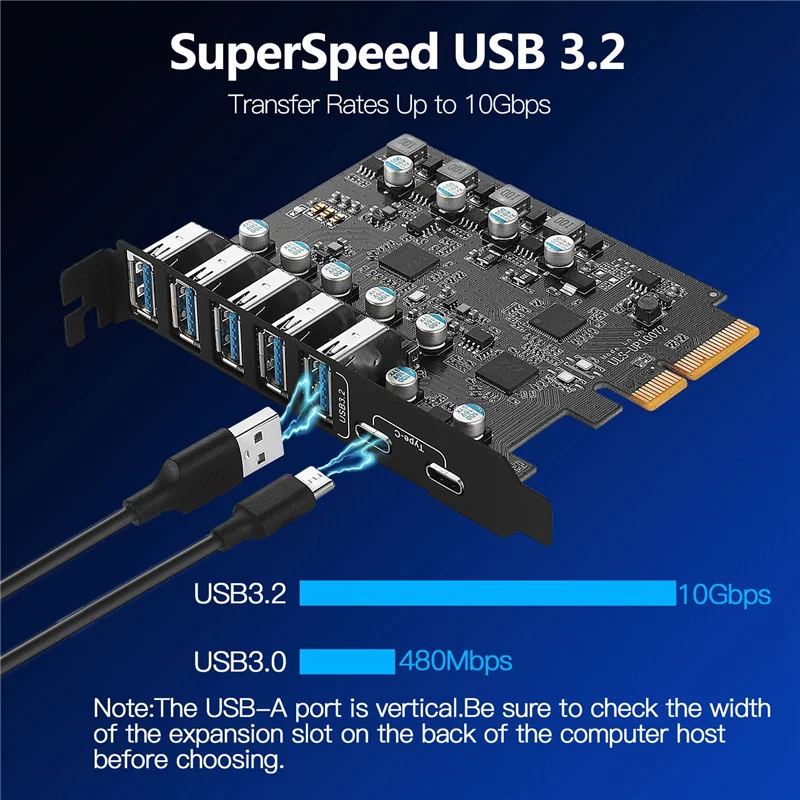 New PCI-E to USB 3.2 Type Card Gen 2 Adapter with 20 Gbps Bandwidth 7-Port(5XUSB-A+2XType-C) Expansion Card Support MAC 10G