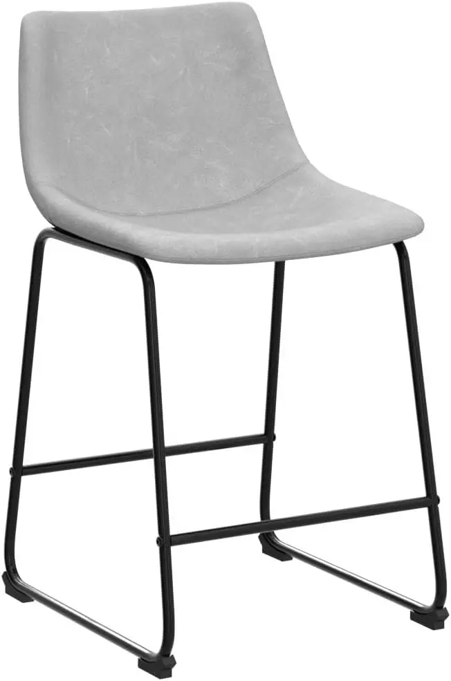 Edison Douglas Stedelijke Industriële Faux Lederen Armloze Aanrechtstoelen, Set Van 2, Grijs