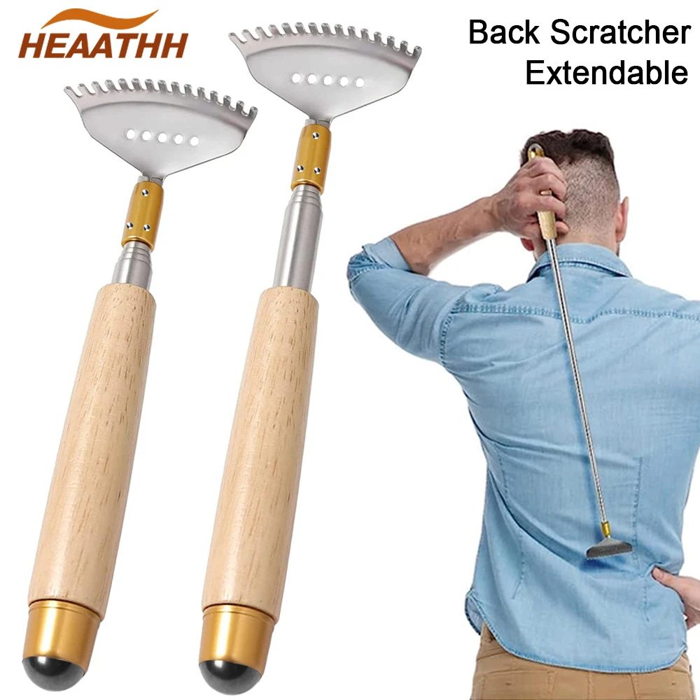 

1Pcs Oversize Back Scratcher Extendable, Back Scratcher with Wooden Handle Steel Massage Roller Wider Claw Extend Up to 50CM