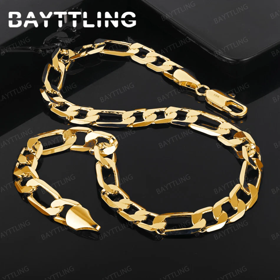 

925 sterling silver 18K gold 12MM Figaro necklace fashionable men and women punk hip hop accessories jewelry