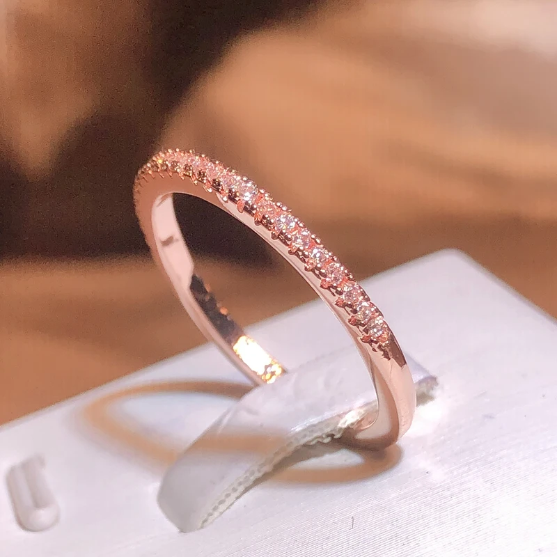 New Fashion Rose Gold Ring For Ladies Super Flash White Zirconia Ring Party Birthday Jewelry Gift