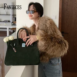 FANIECES Casacos de pele sintética de luxo feminino inverno manga longa peludo sem gola cardigan fofo curto pele artificial outerweart шу sikh