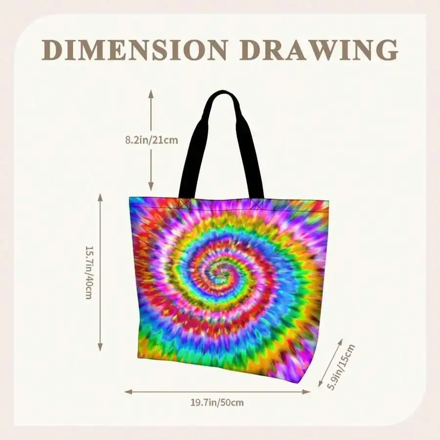 

Rainbow Tie Dye Tote Bag Unisex Bohemian Festival Shopping Bag