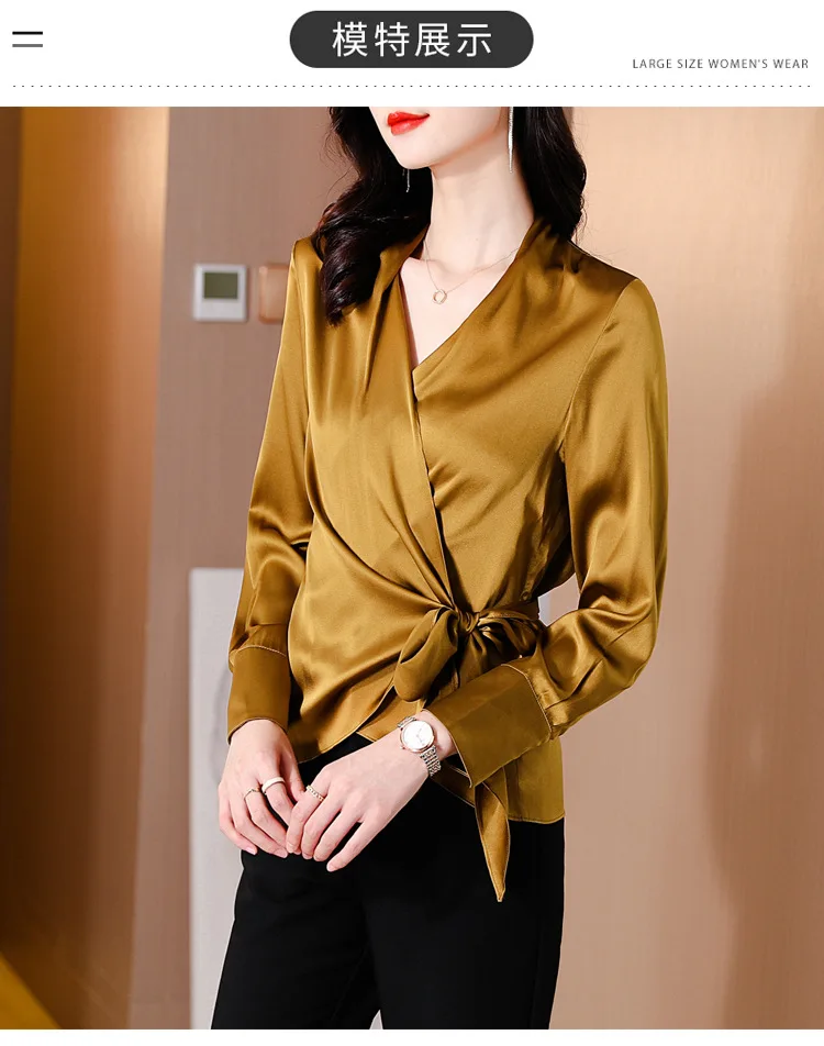 fashionable satin shirt women\'s spring 2024 new V-neck design elegant  slimming top shirt