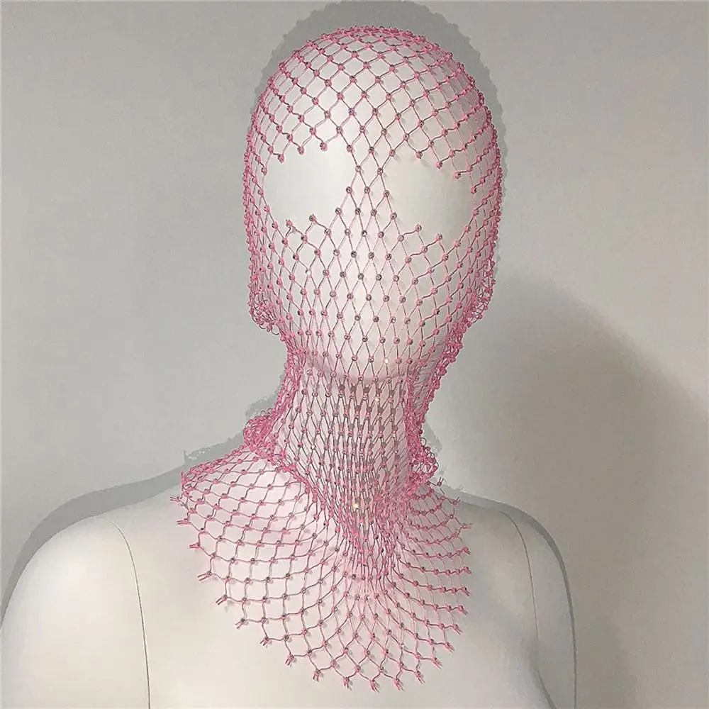 Veil Mask Turban Hat Shining Headcover Hair Snood Net Diamond Headwrap Fishnet Headhood Crystal Head Mask Rhinestone Mesh Veil