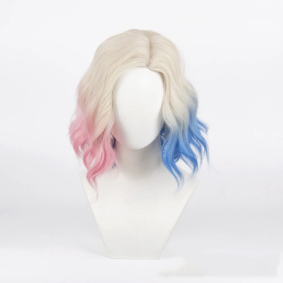 Role Play Costume Wig Cosplay Wig Pink Blue Gradient Short Curly Hair Stage Performance Headwear Props Dress Up Rose Hair Net