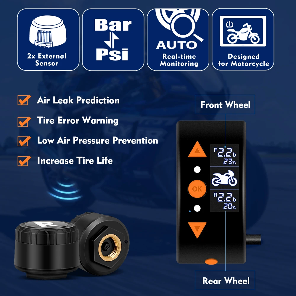 VSYS Q3 Super mini Motorcycle DVR 2 channel Front & Rear Waterproof 1080 Cameras Dash Cam with OLED Remote TPMS Parking Mode GPS