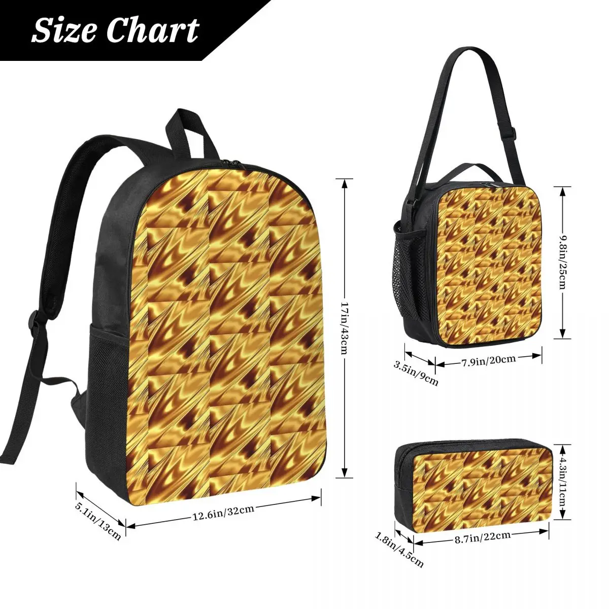 Super Shiny Gold Merchandise Backpack Student Boys Girls BookBag School Bag Shoulder Bags 3ps Insulated Lunch Bag Pencil Case
