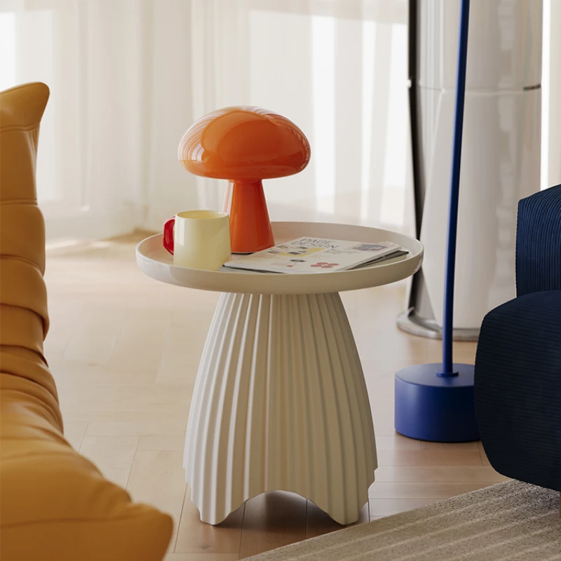 Scandinavian Cream Wind Sofa Side Table Small round Modern Bedside Coffee Table Simple Living Room Corner Design